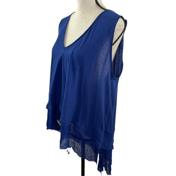 FREE PEOPLE WE THE FREE BLUE PEACHY TEE DISTRESSED TANK TOP SMALL - Picture 7 of 12